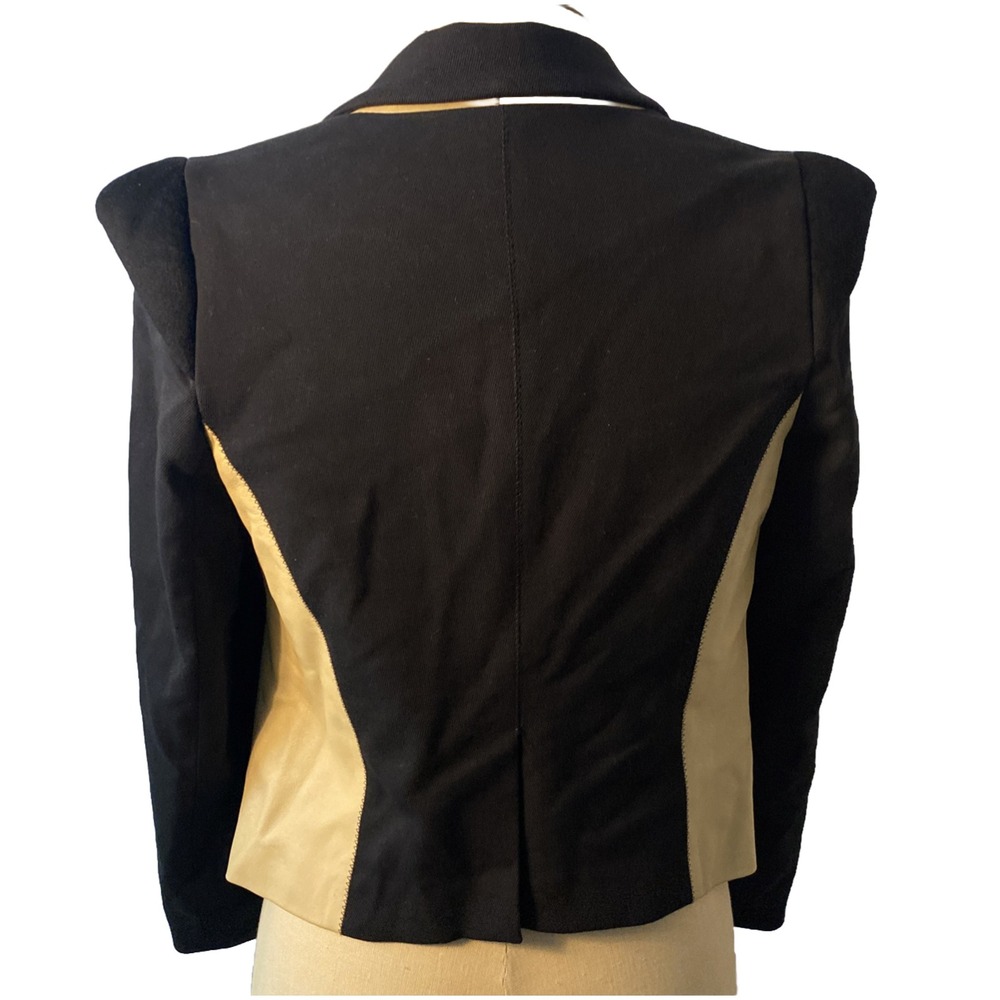Julie Haus Black Tan BlazerLeather Combo Asymmetric Cut Size 4 USA Designer - Picture 5 of 10